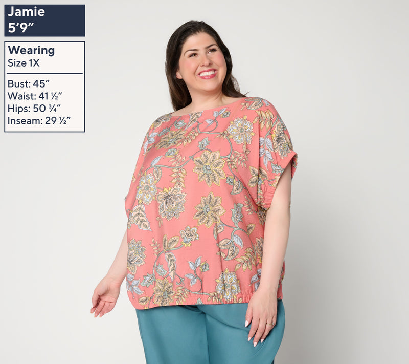Peace Love World Crew Neck Ruched Dolman Sleeve Top — View 2