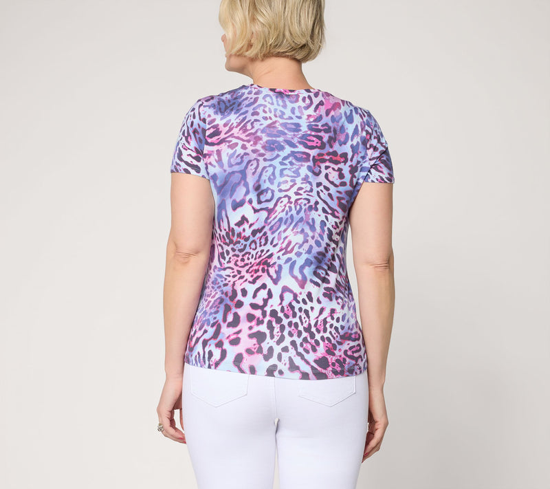 nicole by Nicole Miller Luxe Modal Short Sleeve Printed Tee — View 4