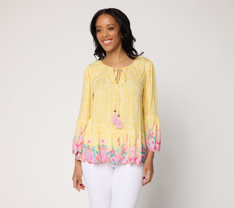 nicole by Nicole Miller Stretch Challis Printed Boho Blouse — View 12
