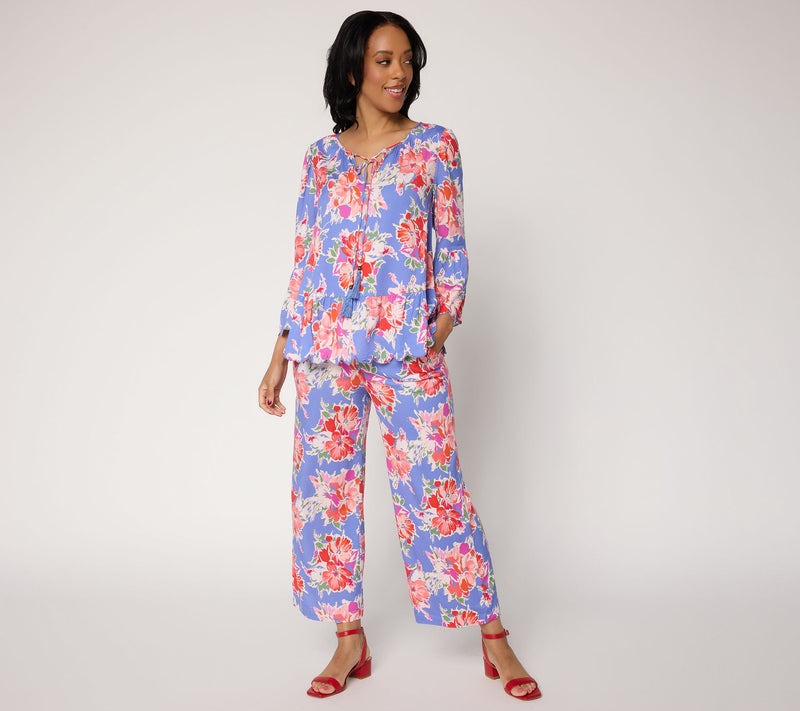 nicole by Nicole Miller Petite Printed Stretch Challis Cropped Pants — View 6