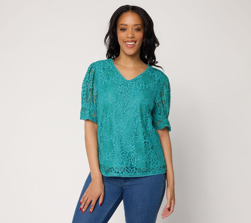 nicole by Nicole Miller Floral Lace Blouse with Trim Detail — View 11