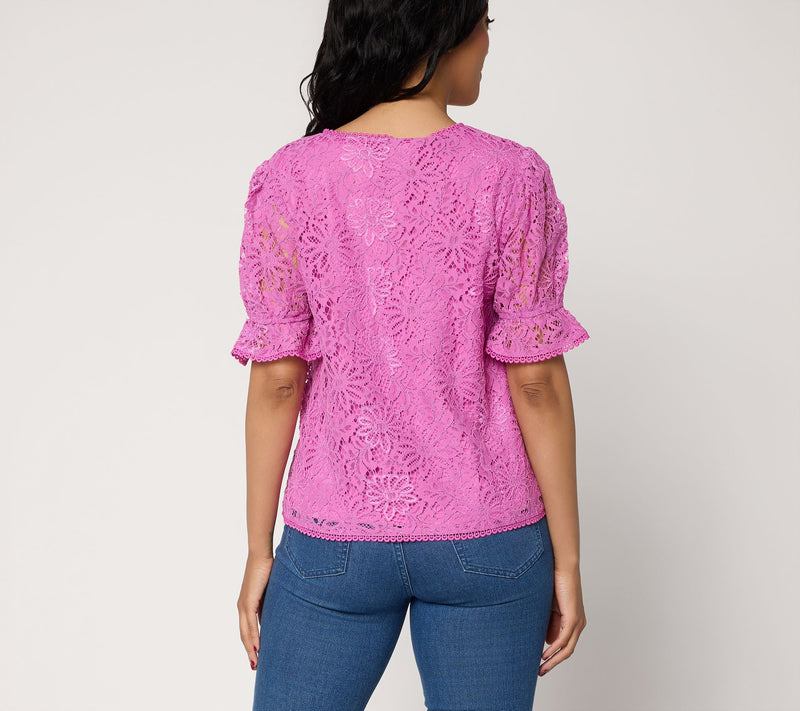 nicole by Nicole Miller Floral Lace Blouse with Trim Detail — View 4
