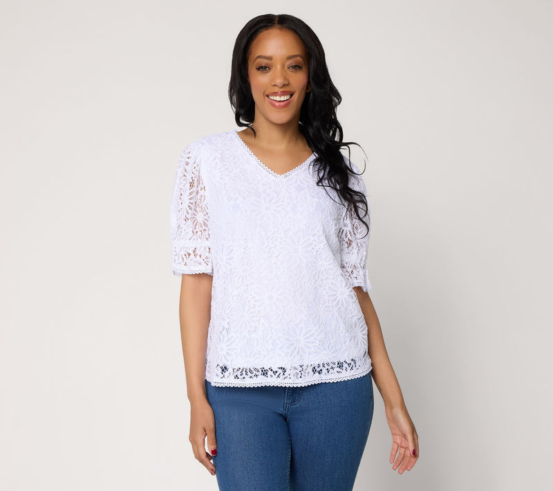 nicole by Nicole Miller Floral Lace Blouse with Trim Detail — View 12