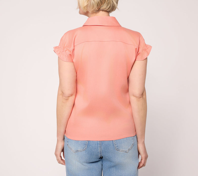 AnyBody Lyocell Collared Top With Sleeve Ruffle — View 4