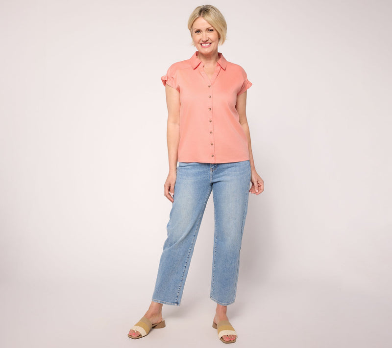 AnyBody Lyocell Collared Top With Sleeve Ruffle — View 5