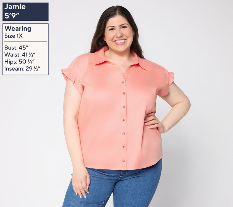 AnyBody Lyocell Collared Top With Sleeve Ruffle — View 2