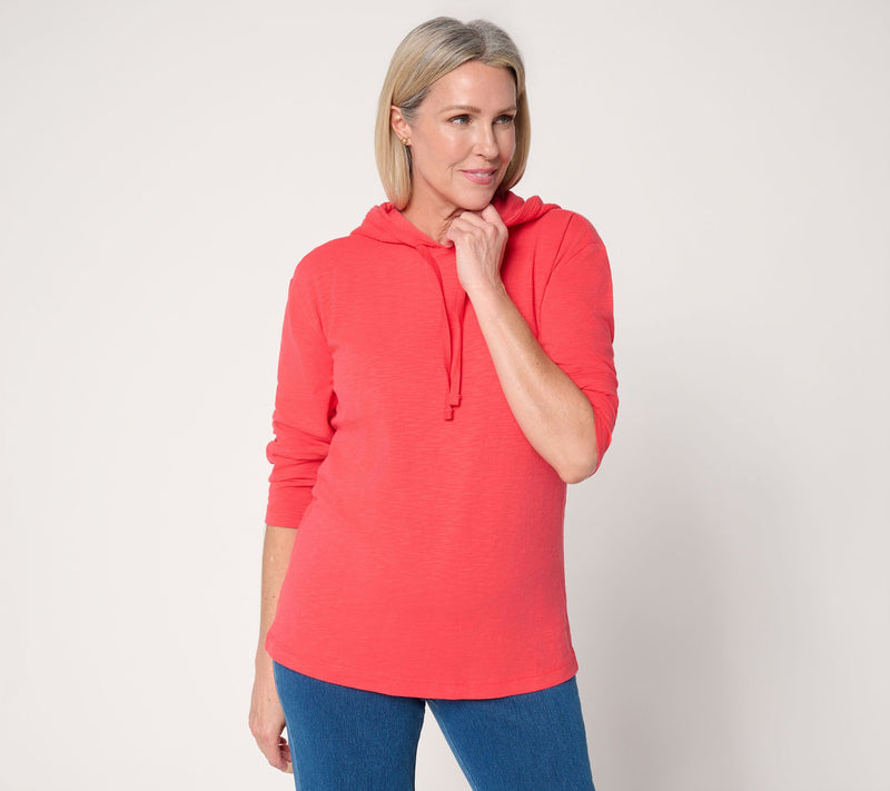 AnyBody Washed Cotton Slub Jersey and Gauze Mixed Hoodie — View 11