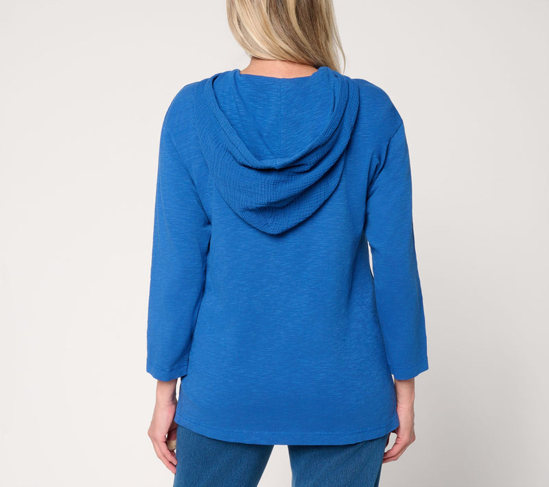 AnyBody Washed Cotton Slub Jersey and Gauze Mixed Hoodie — View 4
