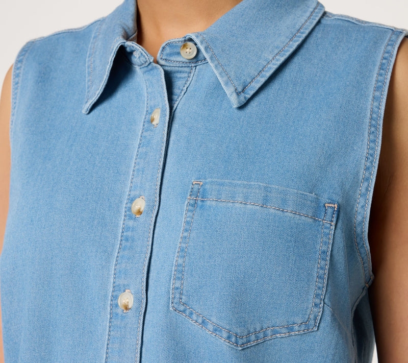 nicole by Nicole Miller Lightweight Stretch Denim Sleeveless Top — View 10