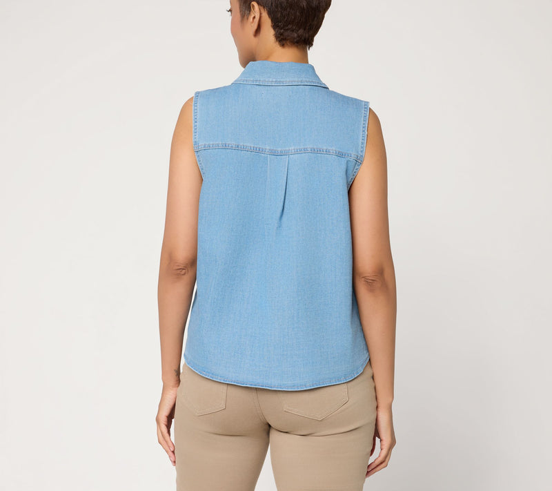nicole by Nicole Miller Lightweight Stretch Denim Sleeveless Top — View 8
