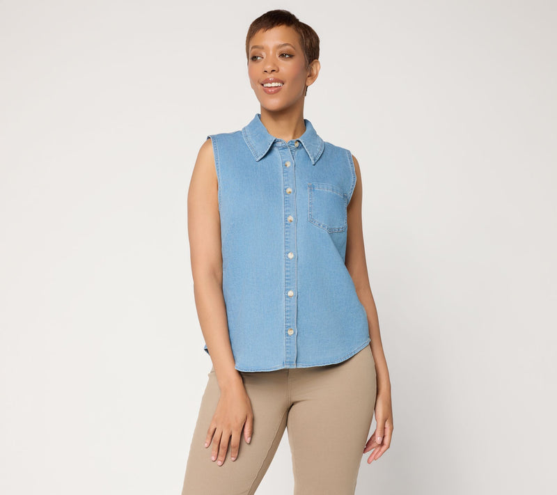 nicole by Nicole Miller Lightweight Stretch Denim Sleeveless Top — View 3