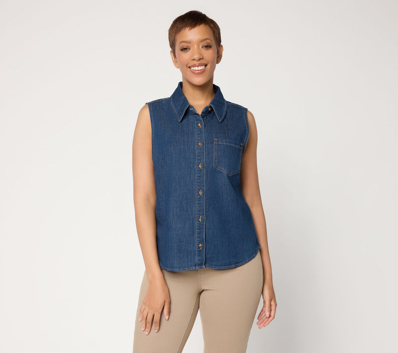 nicole by Nicole Miller Lightweight Stretch Denim Sleeveless Top — View 5
