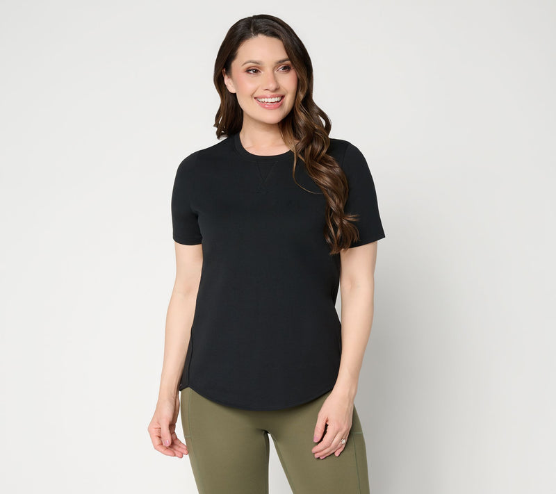 Denim & Co. Active French Terry Short Sleeve Round Neck Top — View 11