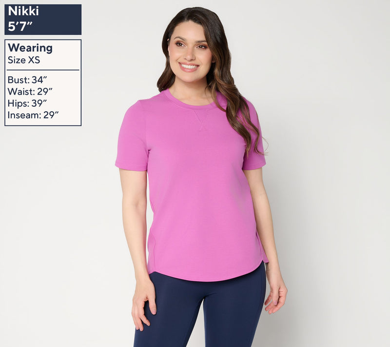 Denim & Co. Active French Terry Short Sleeve Round Neck Top — View 3