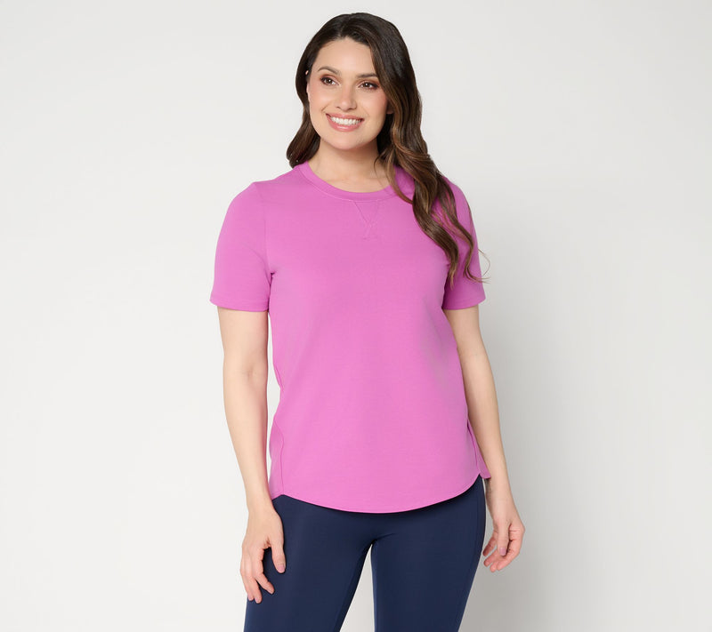 Denim & Co. Active French Terry Short Sleeve Round Neck Top — View 13