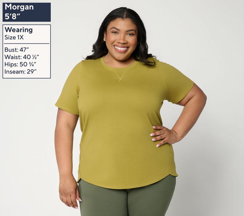 Denim & Co. Active French Terry Short Sleeve Round Neck Top — View 2