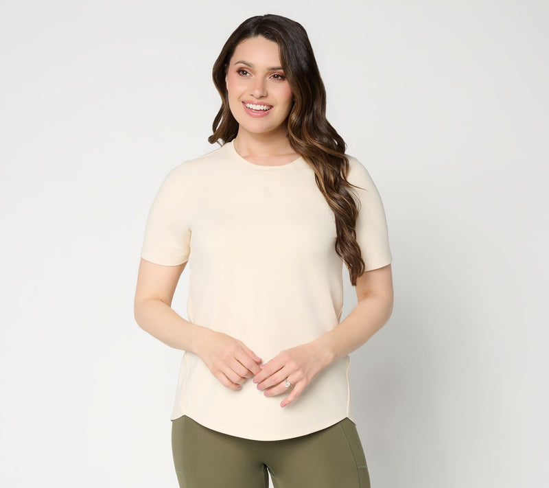 Denim & Co. Active French Terry Short Sleeve Round Neck Top — View 14