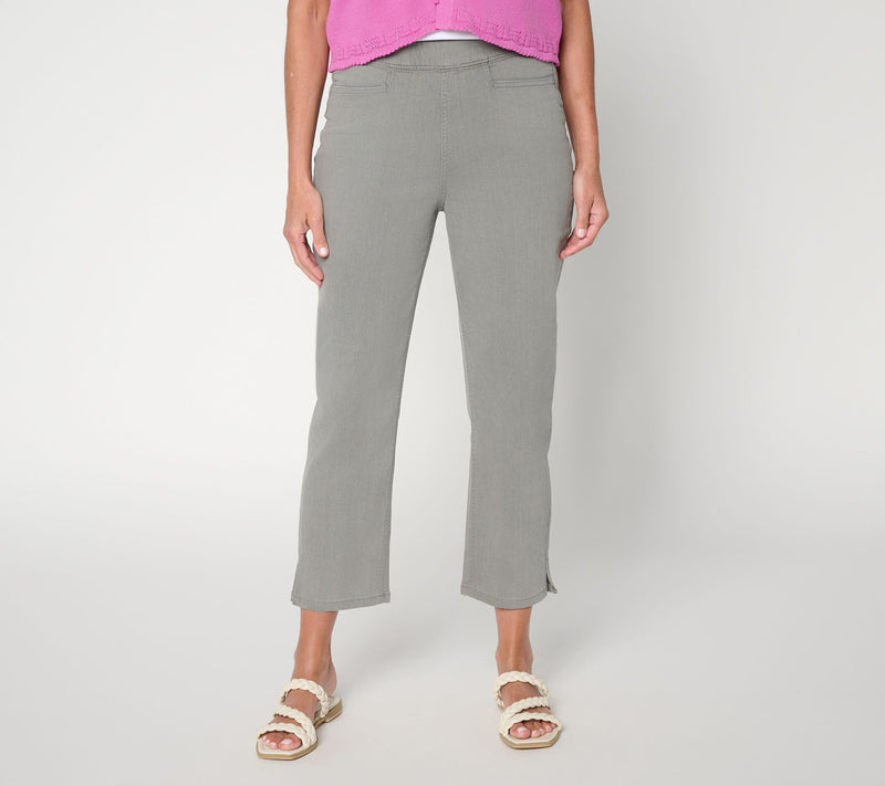 Denim & Co. Regular Black Flat Front Side Pocket Crop Pants — Main view