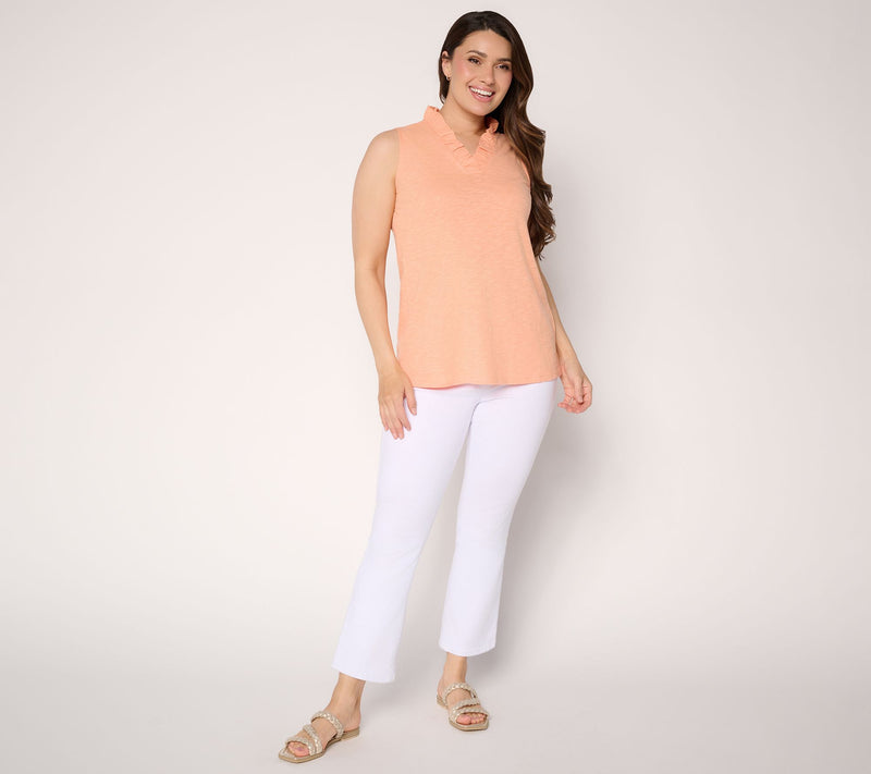 Denim & Co. Linen Slub V-Neck Sleeveless Top w/ Ruffle Trim — View 5