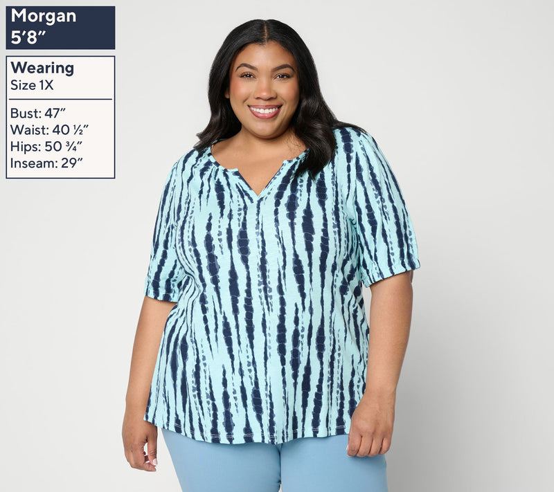 Denim & Co. Linen Slub Elbow Sleeve Split V-Neck Top — View 4
