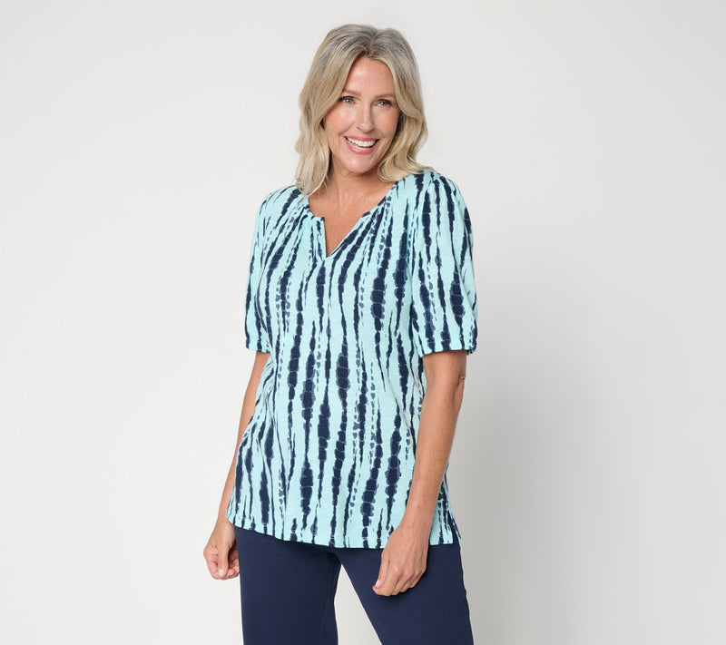 Denim & Co. Linen Slub Elbow Sleeve Split V-Neck Top — View 3