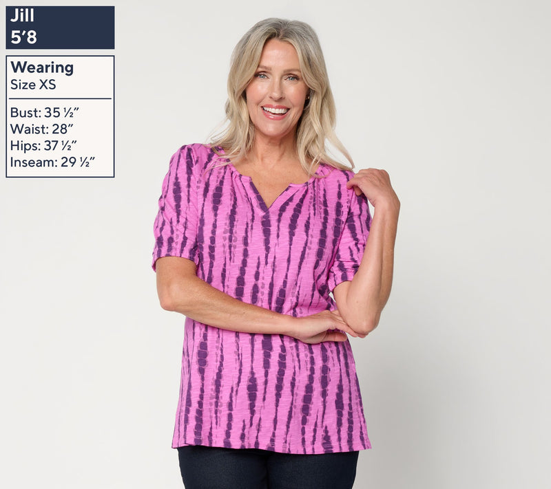 Denim & Co. Linen Slub Elbow Sleeve Split V-Neck Top — View 5