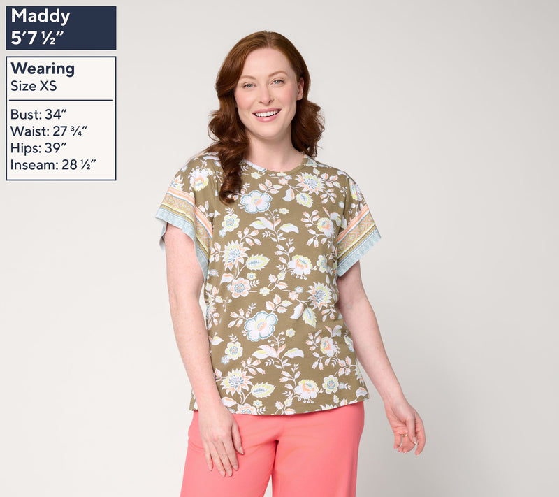 Denim & Co. So Soft Jersey Printed Flutter Sleeve Top w/ Crew Neck — View 3