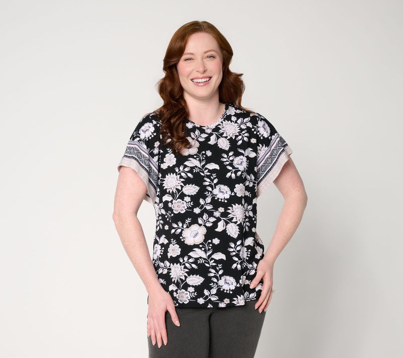 Denim & Co. So Soft Jersey Printed Flutter Sleeve Top w/ Crew Neck — View 10