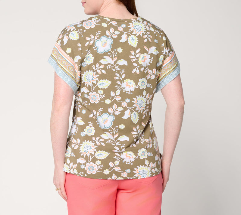 Denim & Co. So Soft Jersey Printed Flutter Sleeve Top w/ Crew Neck — View 4