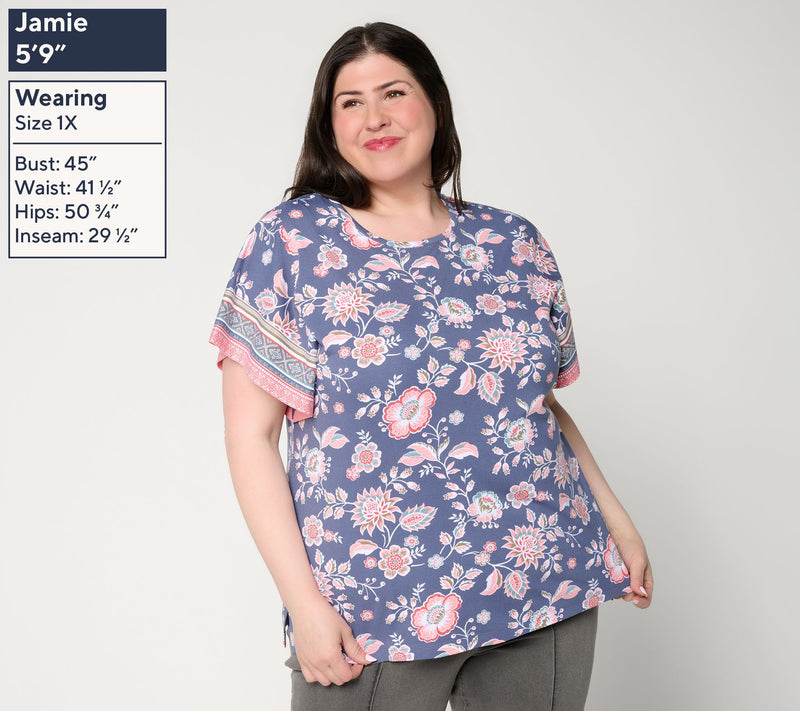 Denim & Co. So Soft Jersey Printed Flutter Sleeve Top w/ Crew Neck — View 2