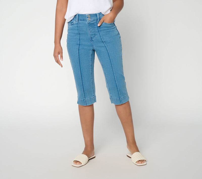Denim & Co. Petite Indigo So Soft Denim Button Front Skimmers — View 10