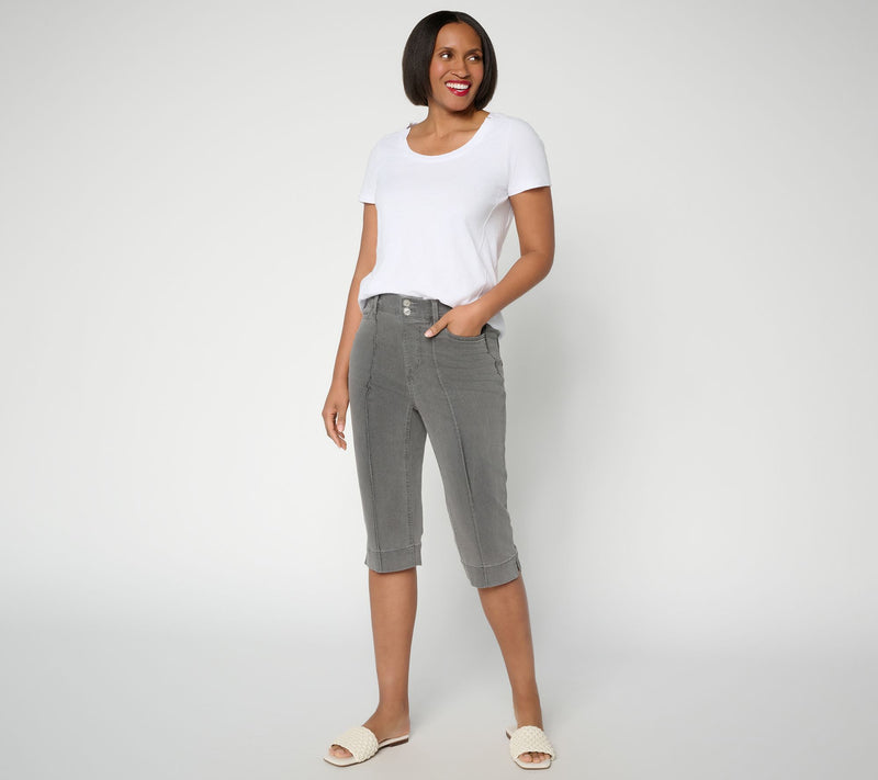 Denim & Co. Petite Black So Soft Denim Button Front Skimmers — View 5