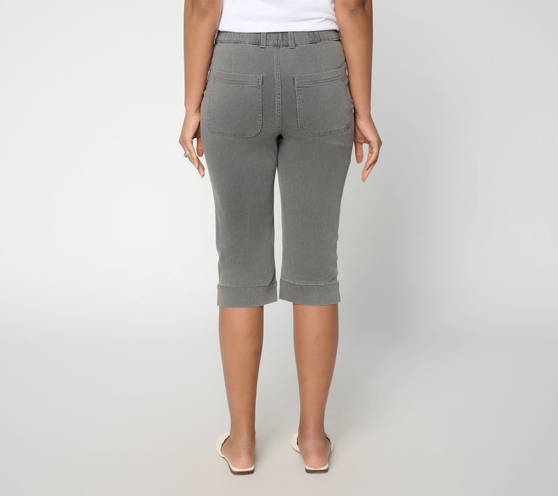 Denim & Co. Petite Black So Soft Denim Button Front Skimmers — View 4