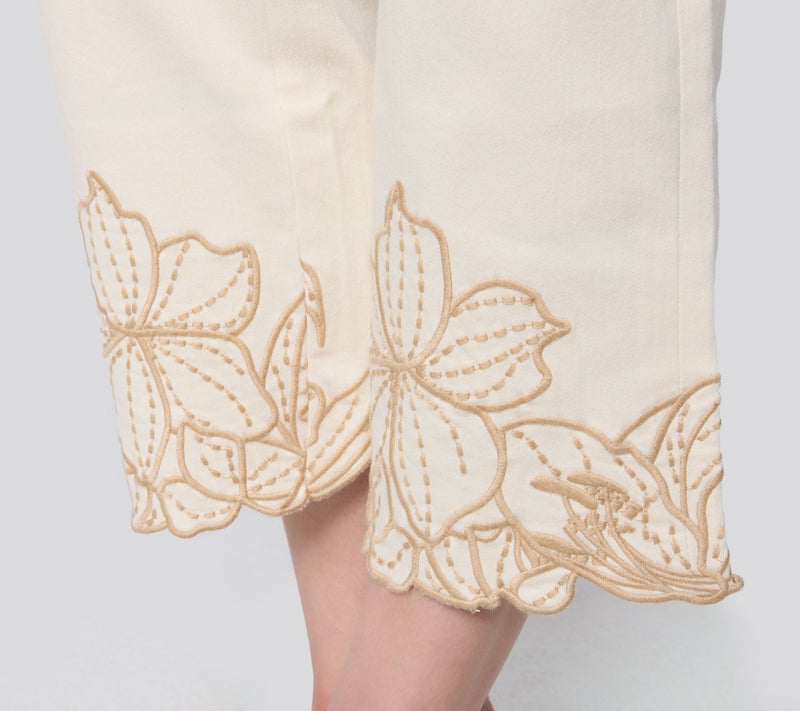 Susan Graver Regular Stretch Denim Floral Embroidery Hem Jean — View 6
