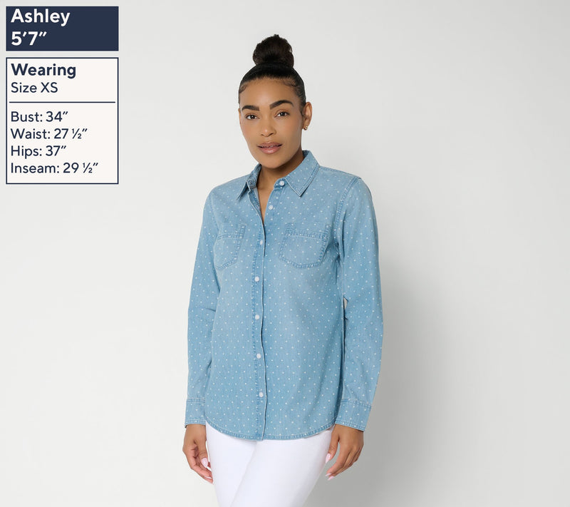 Denim & Co. Regular Denim Button Front Big Shirt — View 3