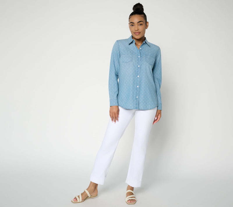 Denim & Co. Regular Denim Button Front Big Shirt — View 5