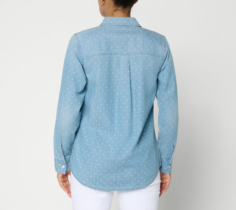 Denim & Co. Petite Denim Button Front Big Shirt — View 4