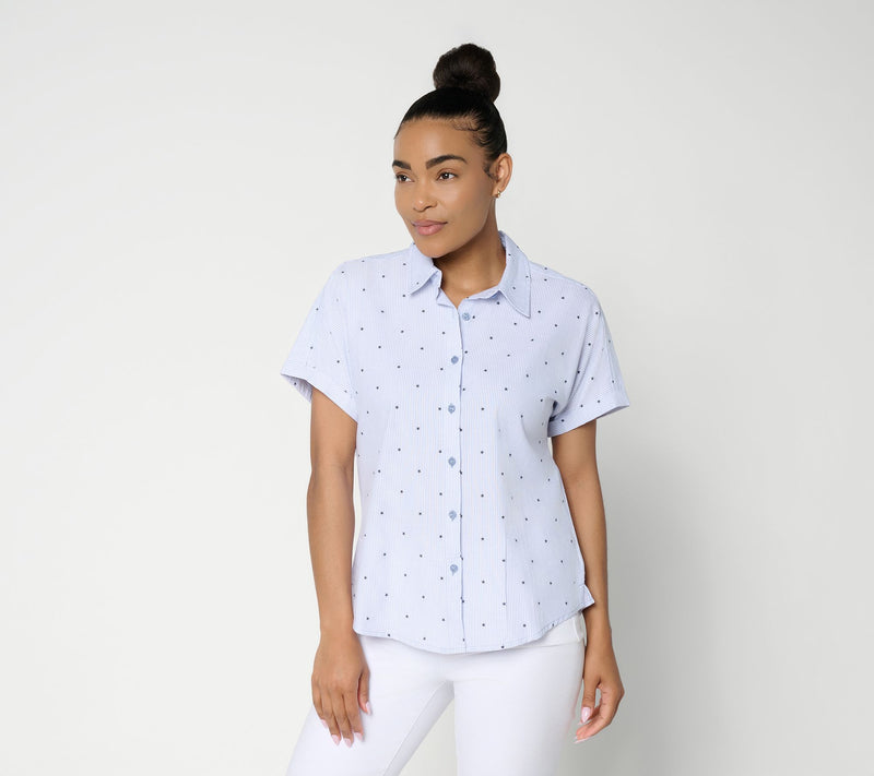 Joan Rivers Striped Oxford Modern Fit Button Front Shirt — View 10