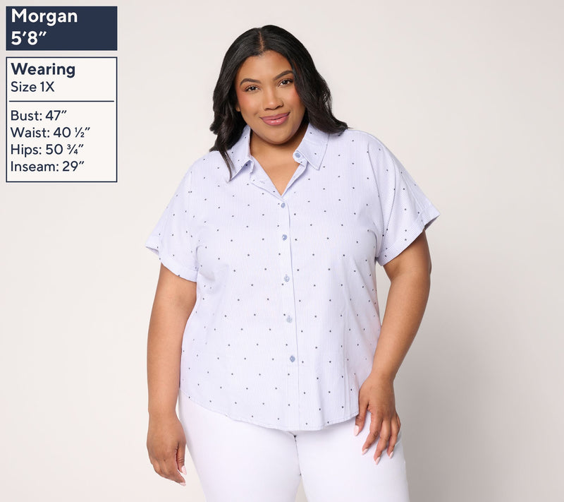 Joan Rivers Striped Oxford Modern Fit Button Front Shirt — View 2