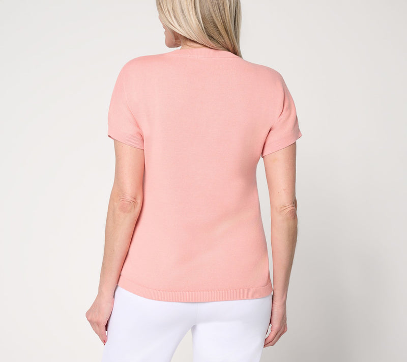 Joan Rivers 100% Cotton Embroidery Short-Sleeve Sweater — View 6
