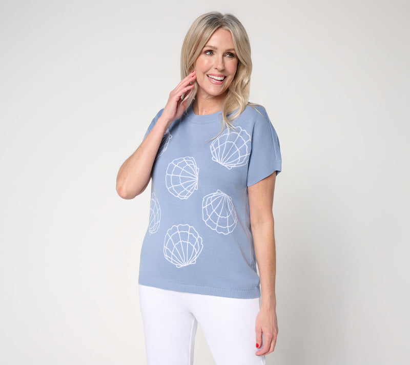Joan Rivers 100% Cotton Embroidery Short-Sleeve Sweater — View 12