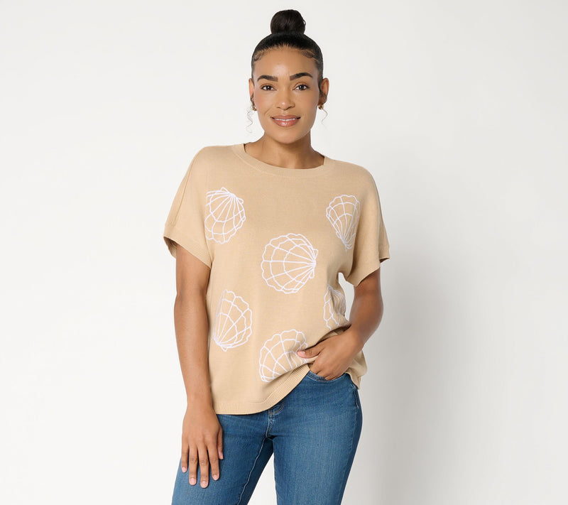 Joan Rivers 100% Cotton Embroidery Short-Sleeve Sweater — Main view