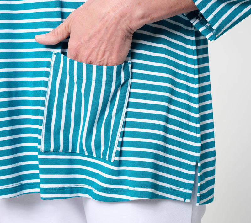Joan Rivers Mixed Stripe Pocket 3/4 Sleeve Tee — View 6