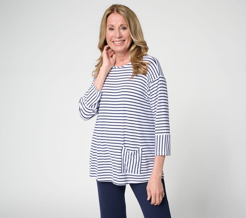Joan Rivers Mixed Stripe Pocket 3/4 Sleeve Tee — View 10