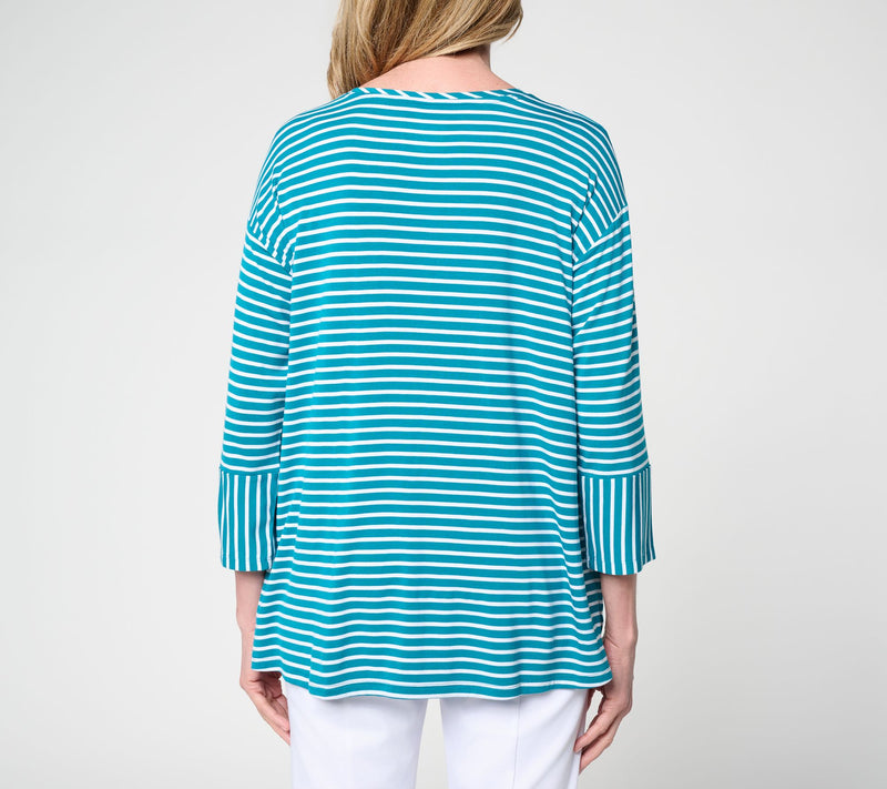 Joan Rivers Mixed Stripe Pocket 3/4 Sleeve Tee — View 4