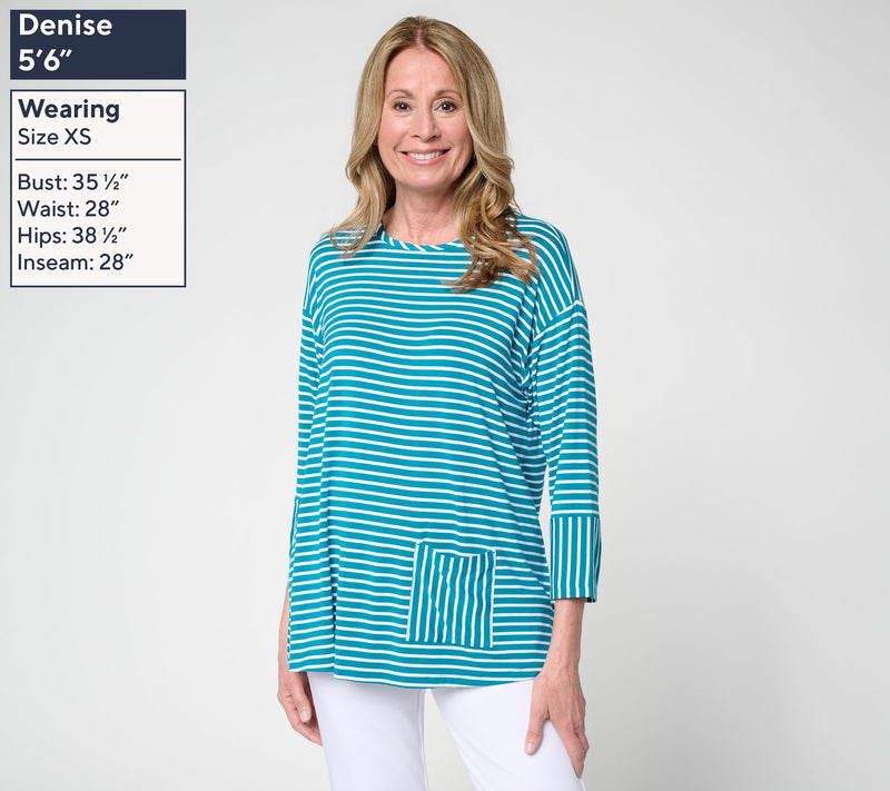 Joan Rivers Mixed Stripe Pocket 3/4 Sleeve Tee — View 3