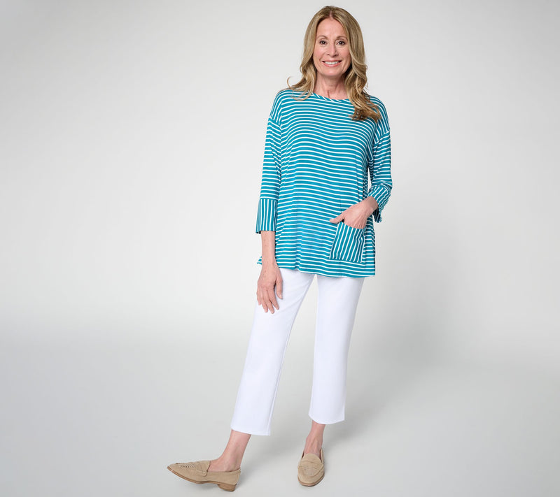 Joan Rivers Mixed Stripe Pocket 3/4 Sleeve Tee — View 5