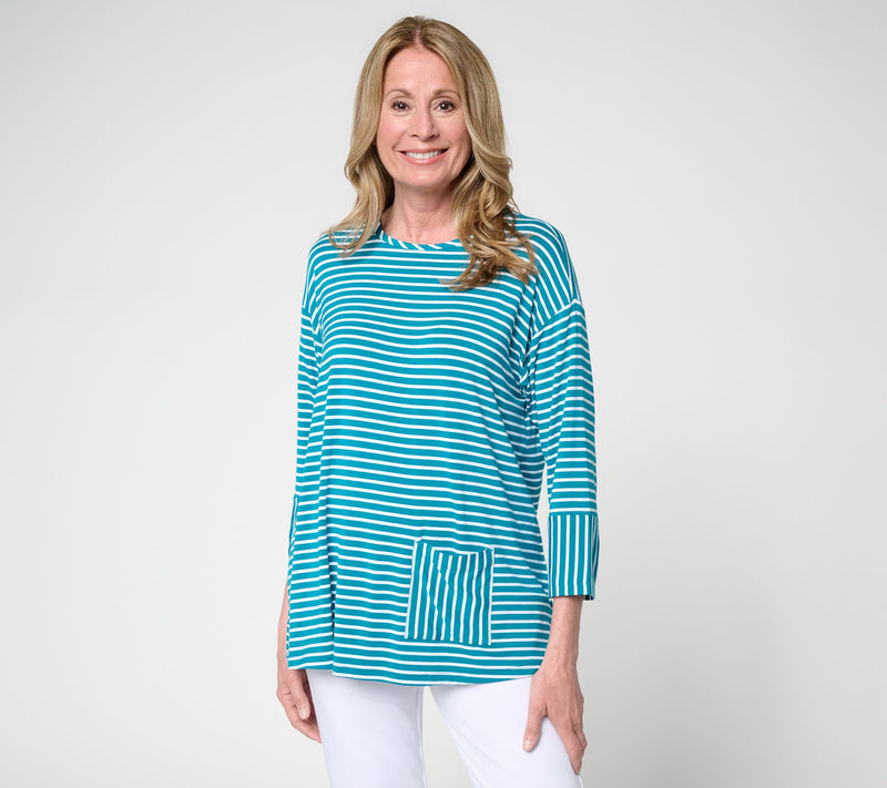 Joan Rivers Mixed Stripe Pocket 3/4 Sleeve Tee — View 11