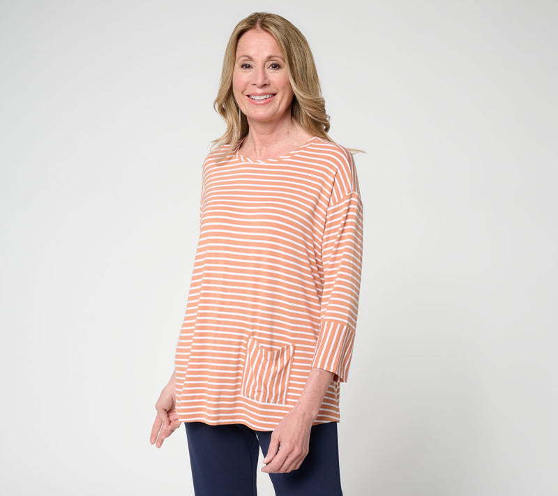 Joan Rivers Mixed Stripe Pocket 3/4 Sleeve Tee — View 12