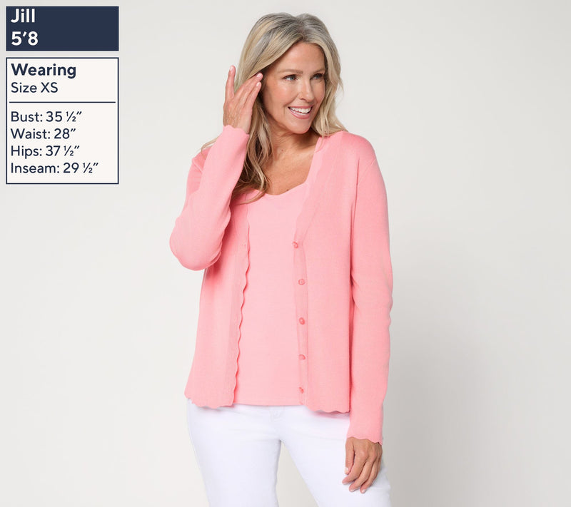 BEAUTIFUL by Lawrence Zarian Button Front Scallop Edge Cardigan — View 3